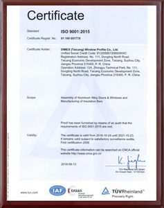 Certificado de sistemas de portas UPVC-DIMEX